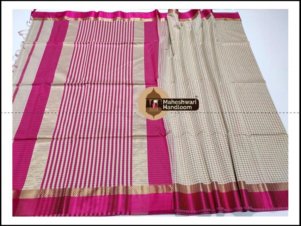 Maheshwari Tussar Grey Checks Body Saree