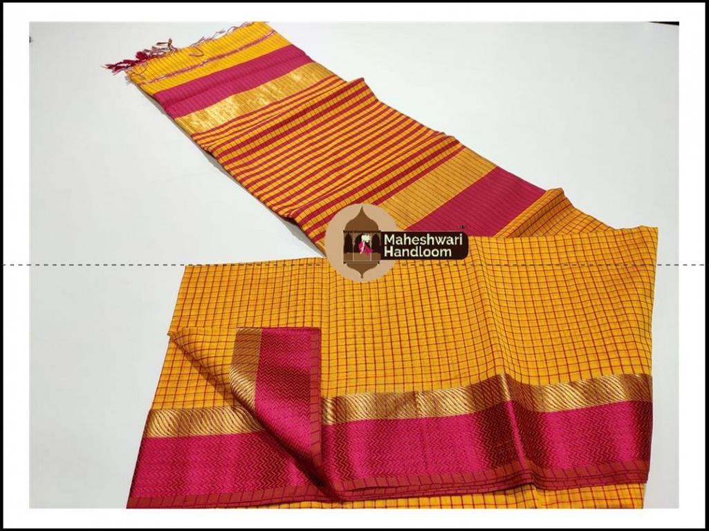 Maheshwari Yellow Checks Body Saree