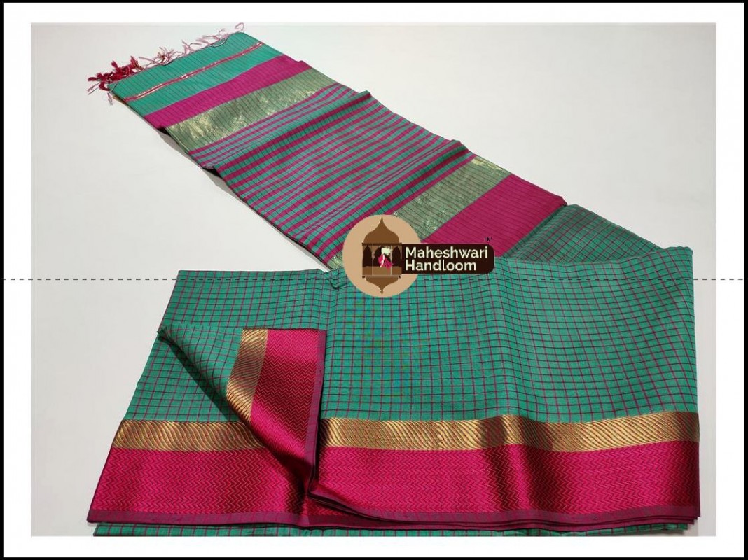 Maheshwari Sea Green Checks Body Saree