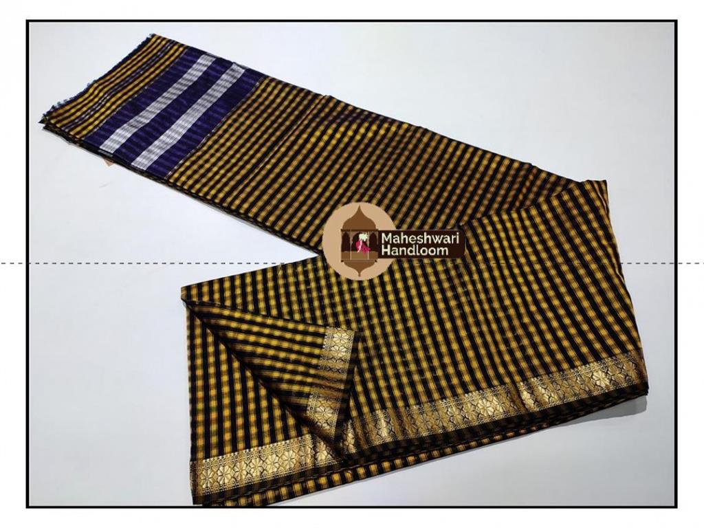 Maheshawari Yellow Green Garbh Reshmi Saree