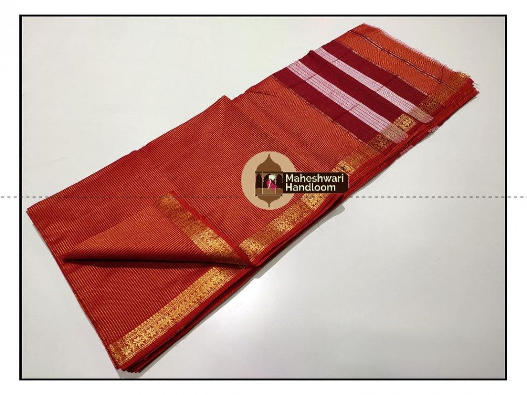 Maheshwari Orange Garbh Reshmi Saree