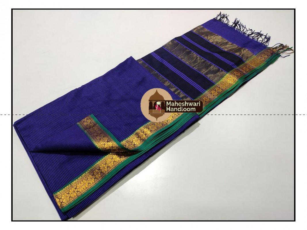Maheshwari Blue Garbh Reshmi Saree