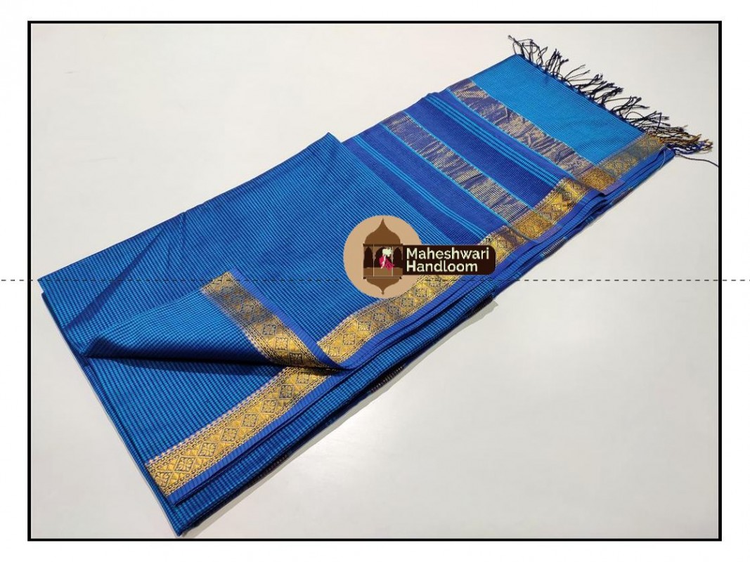 Maheshwari Royal Blue Garbh Reshmi Saree