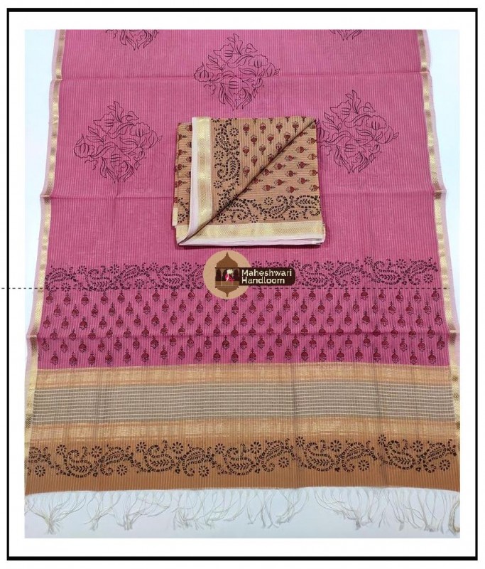 Maheshwari Sand -Pink Handblock Printed Suit
