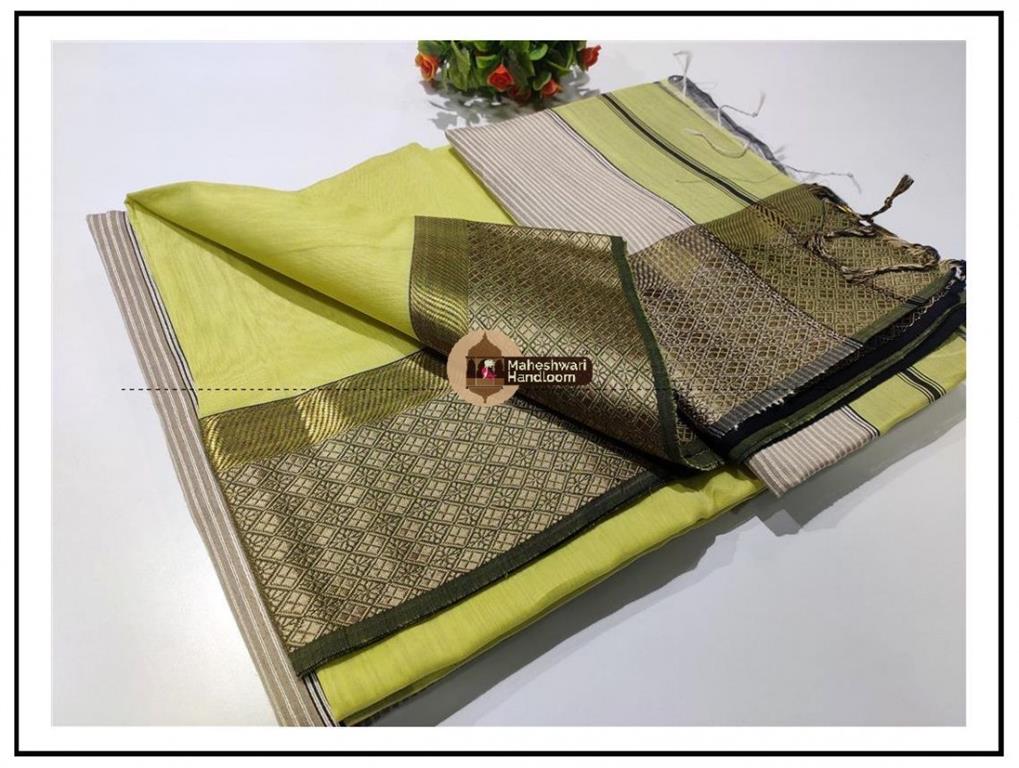 Maheshwari Lite Green Resham Border saree