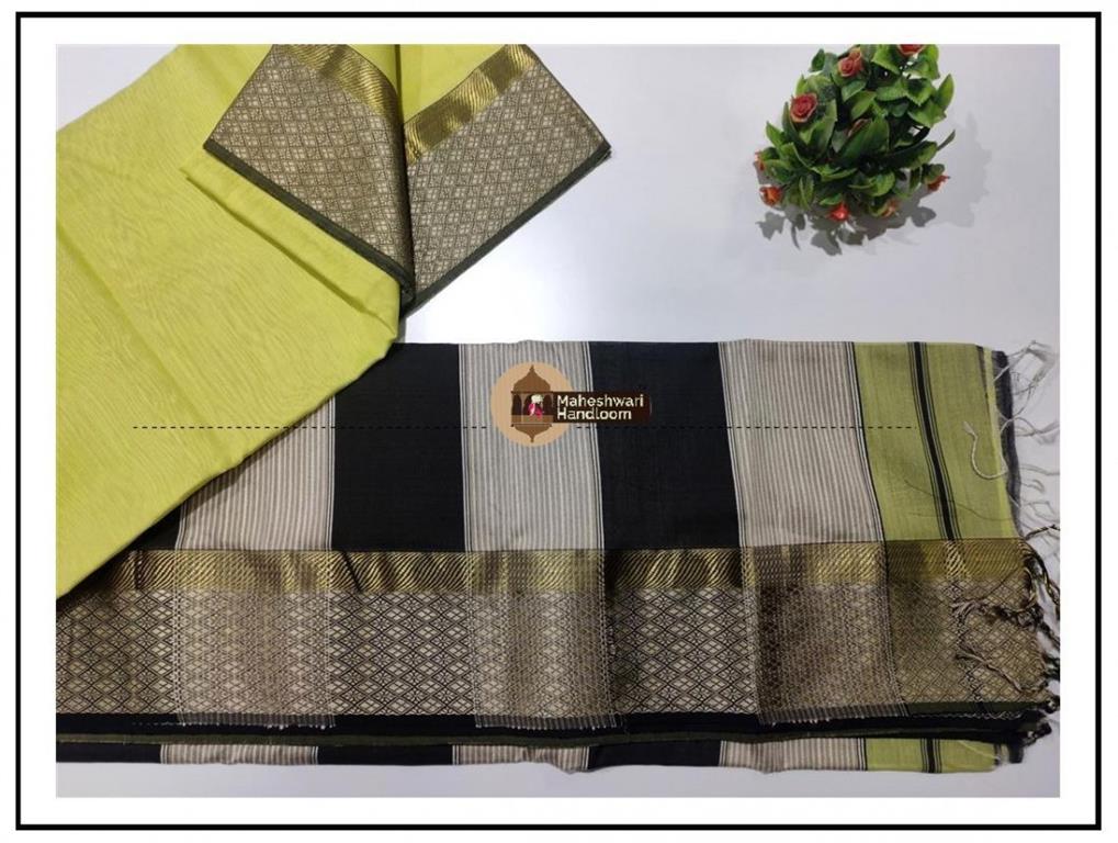 Maheshwari Lite Green Resham Border saree
