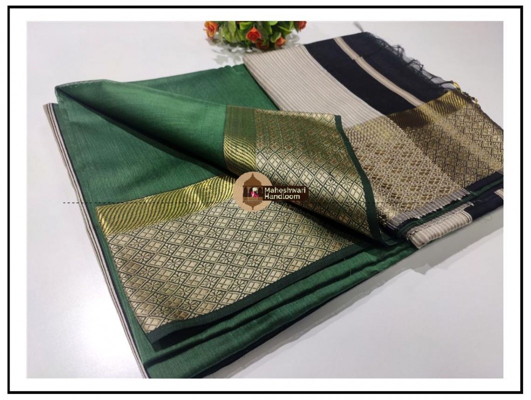 Maheshwari Chuney Green Resham Flower Border Saree