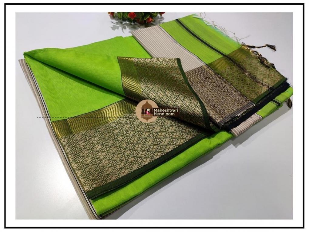 Maheshwari Green Resham Flower Border Saree
