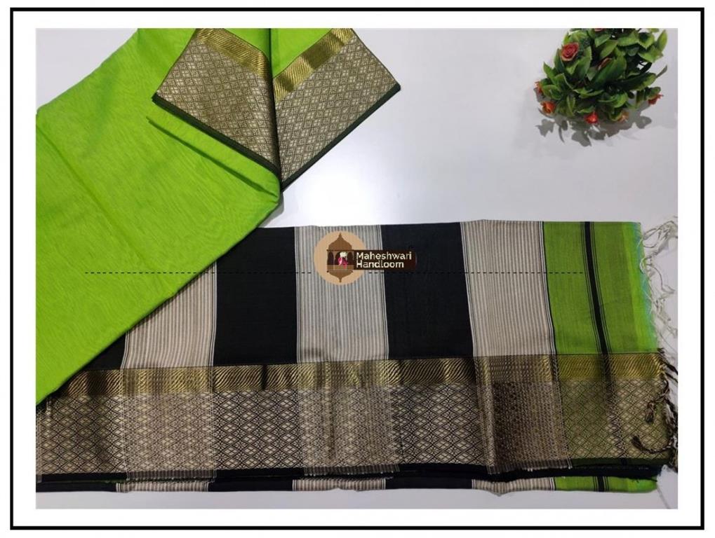 Maheshwari Green Resham Flower Border Saree