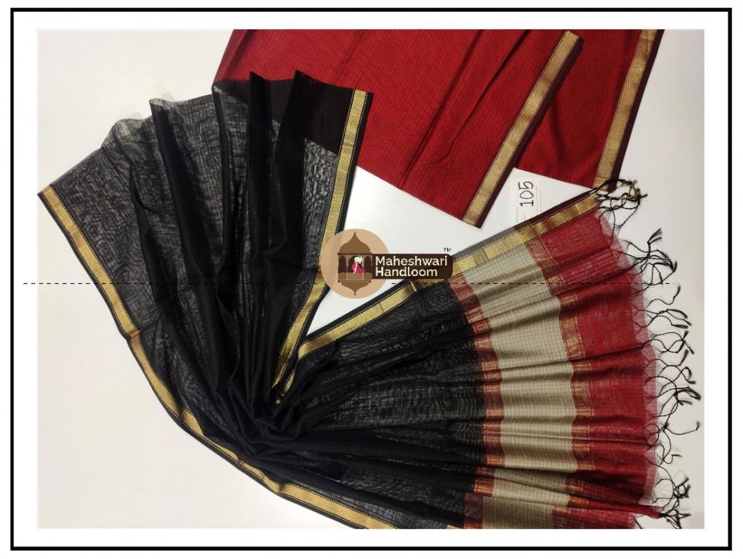 Maheshwari Maroon Red - Black Top Dupatta Material