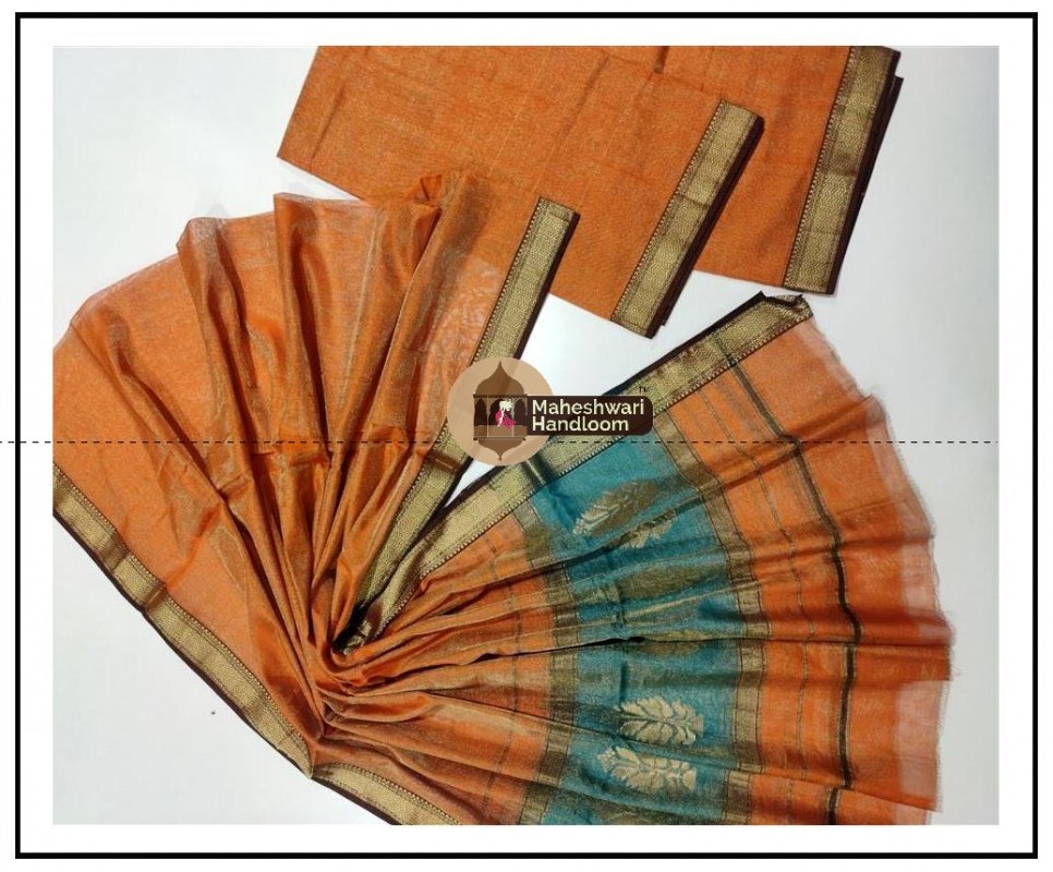 Maheshwari Tissue Orange Dress Material