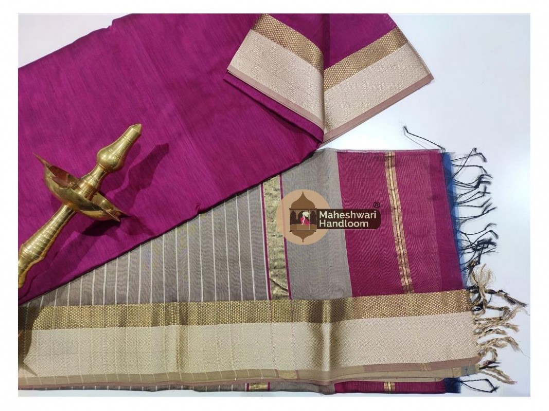 Maheshwari Rani Pink Resham Thread Border saree