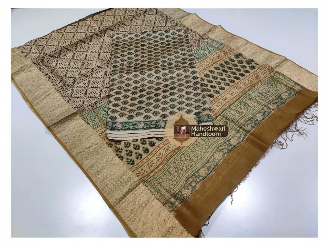 Maheshwari Tussar Bagru Printed Suit