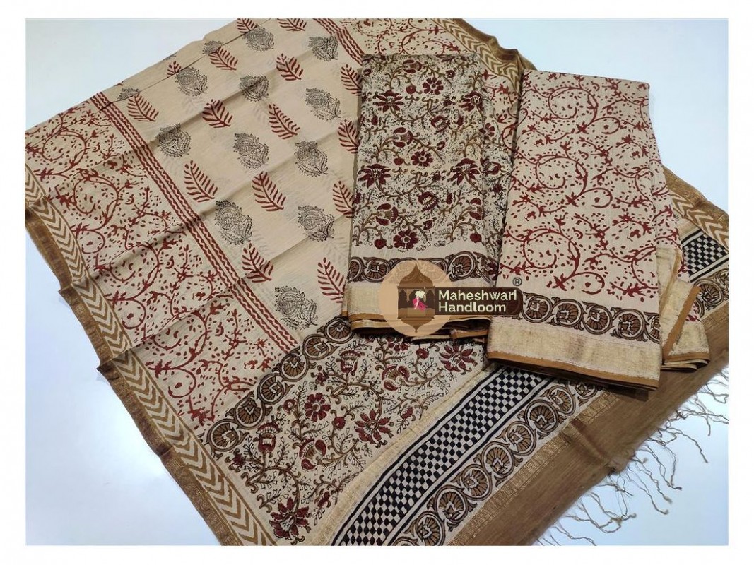 Maheshwari  Tussar   Bagru Print Suits