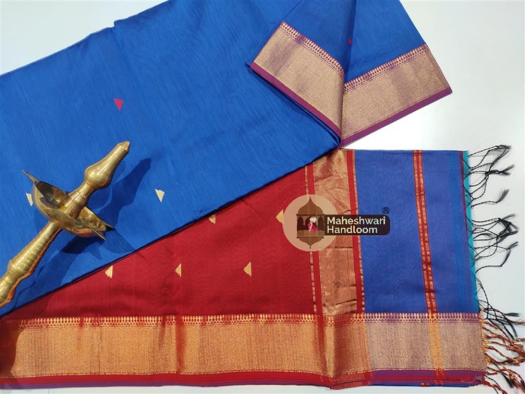 Maheshwari Blue Tringle Buti saree