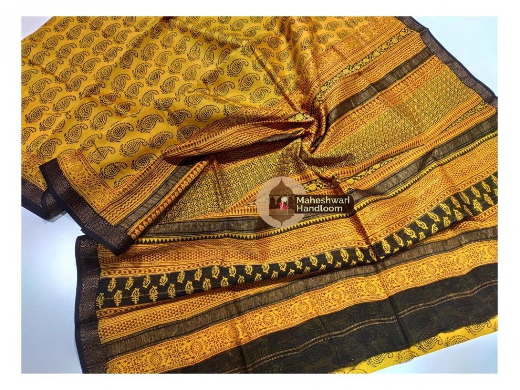 Maheshwari Yellow Bagh Print Saree