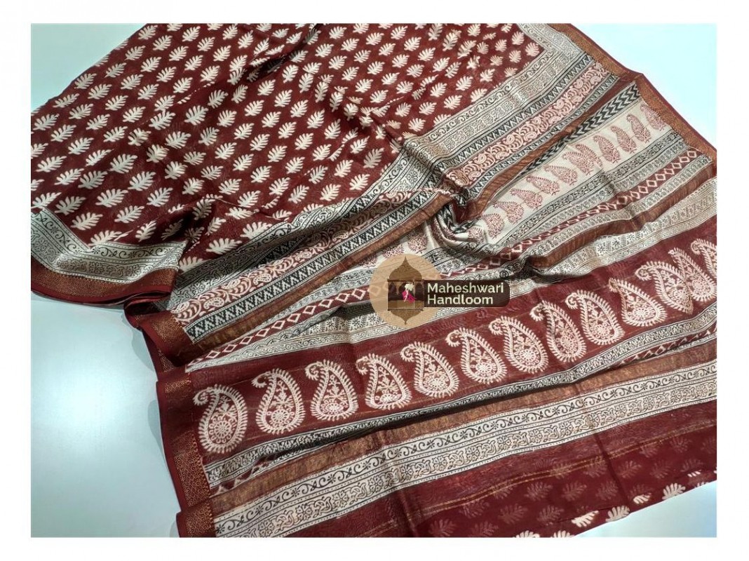 Maheshwari Maroon Red Bagh Print Saree