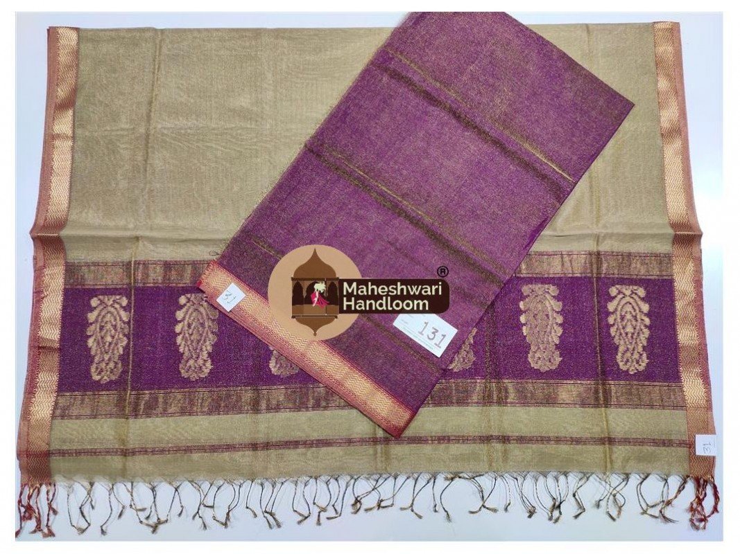 Maheshwari Purple-Tussar Tissue Dress Material 