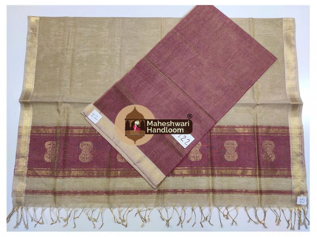 Maheshwari Purple Pink-Tussar Tissue Dress Material 