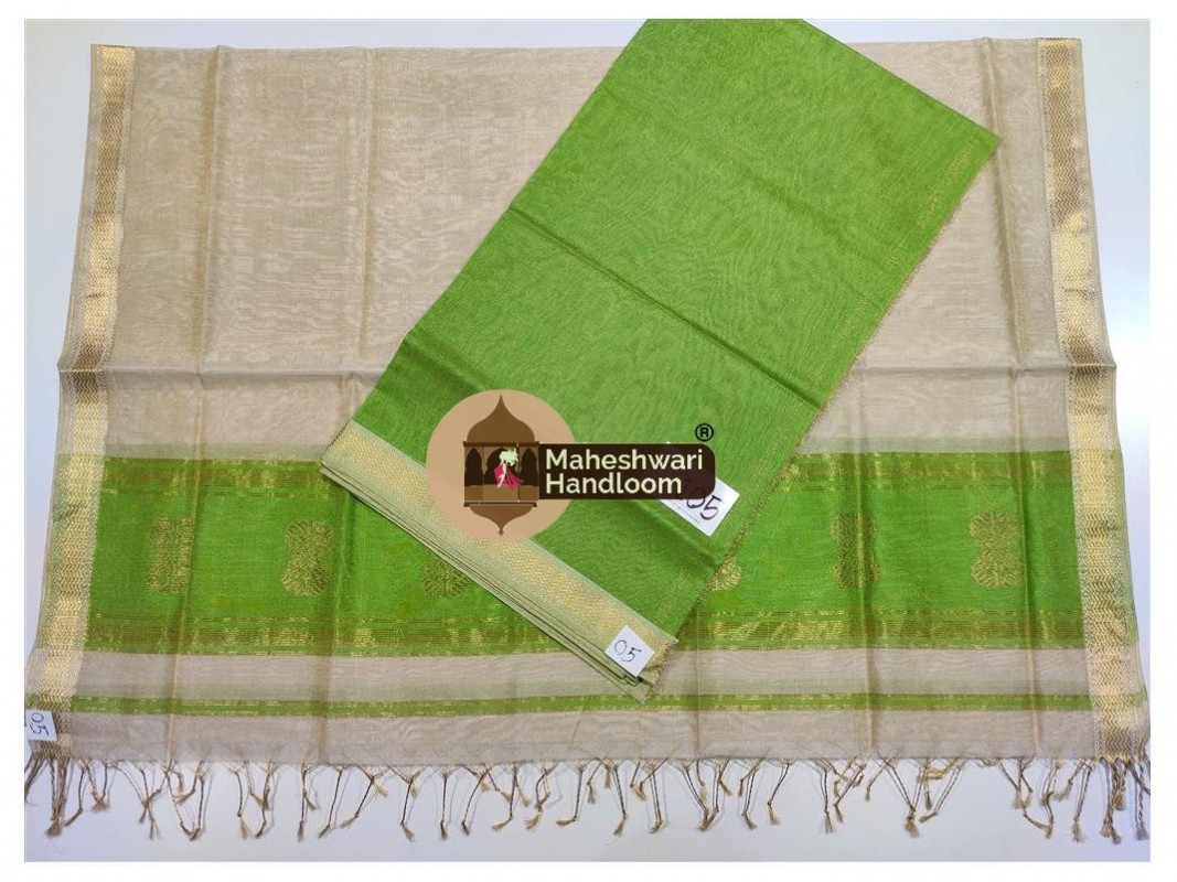 Maheshwari Green-Tussar Tissue Dress Material