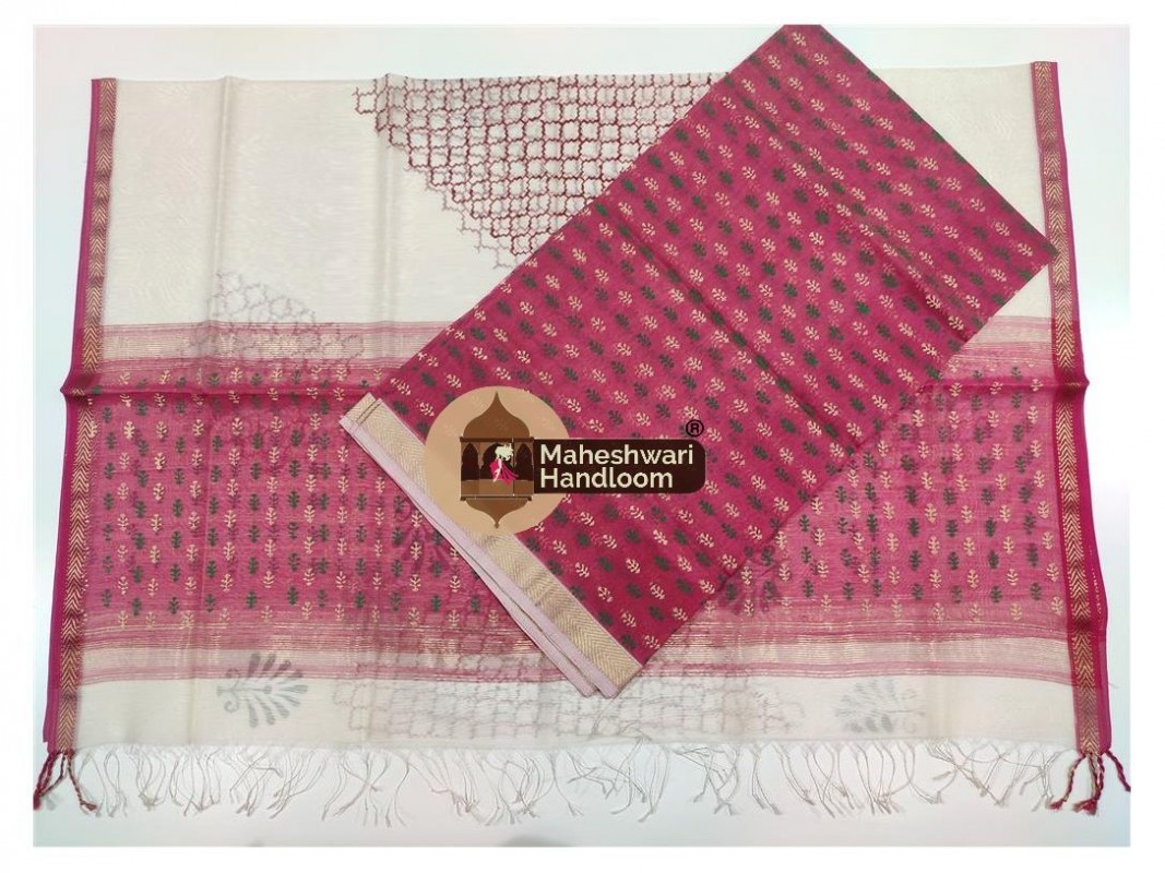 Maheshwari Red -White Handblock Printed Suit