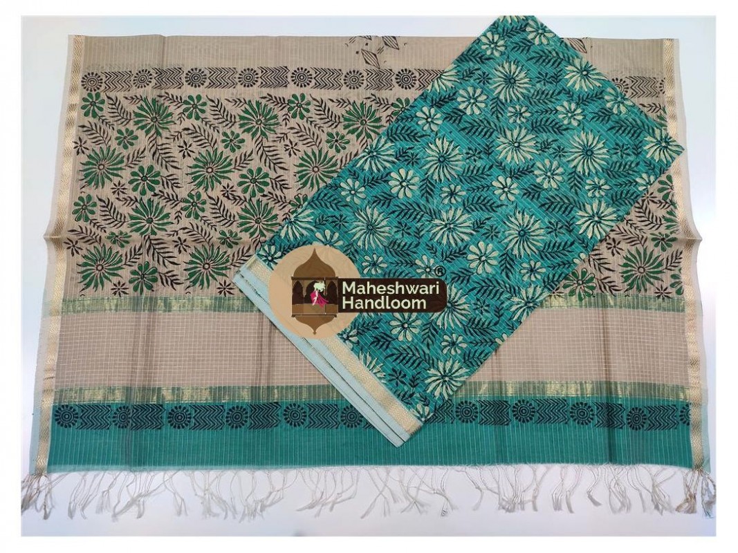 Maheshwari Sea Green -Tussar Handblock Printed Suit