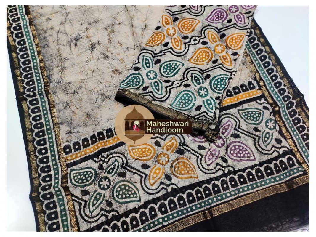 Maheshwari Offwhite Batik Print Dress Material