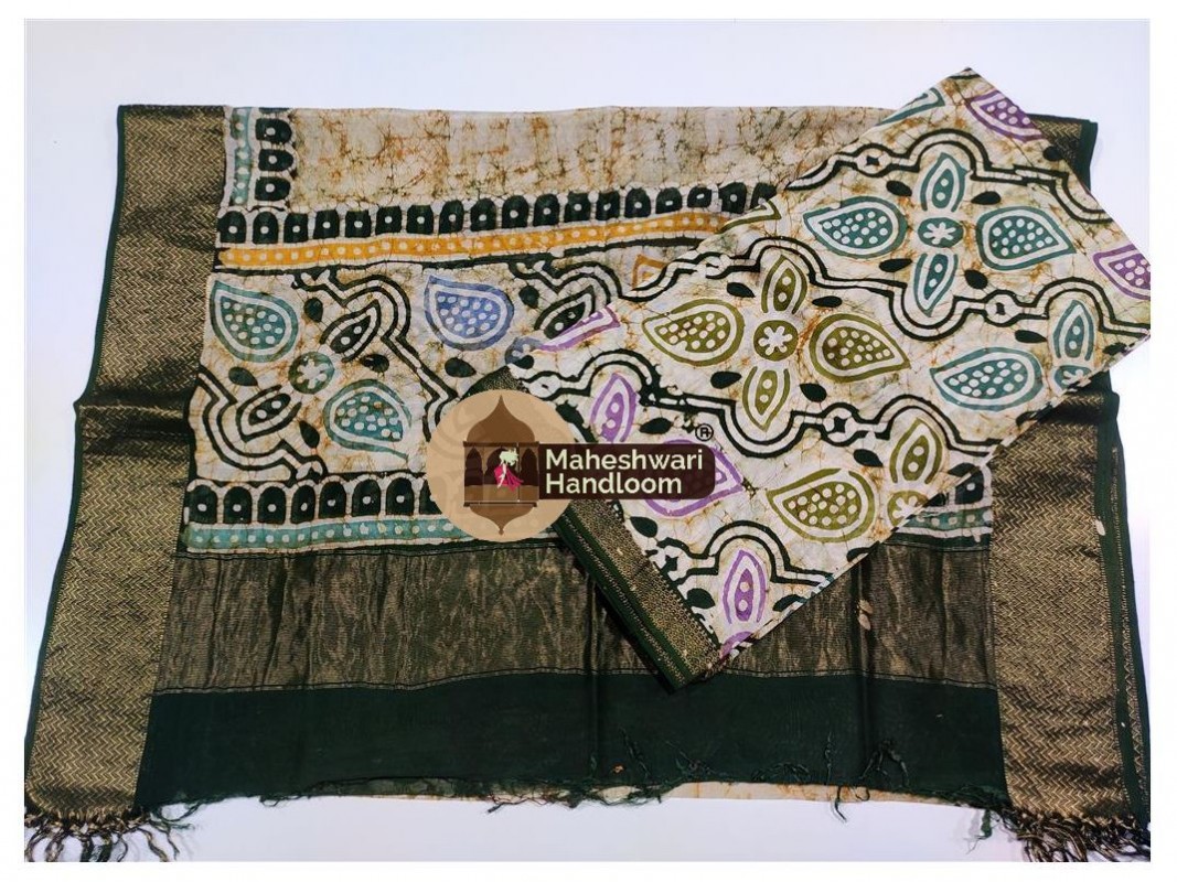 Maheshwari Offwhite Batik Print Dress Material