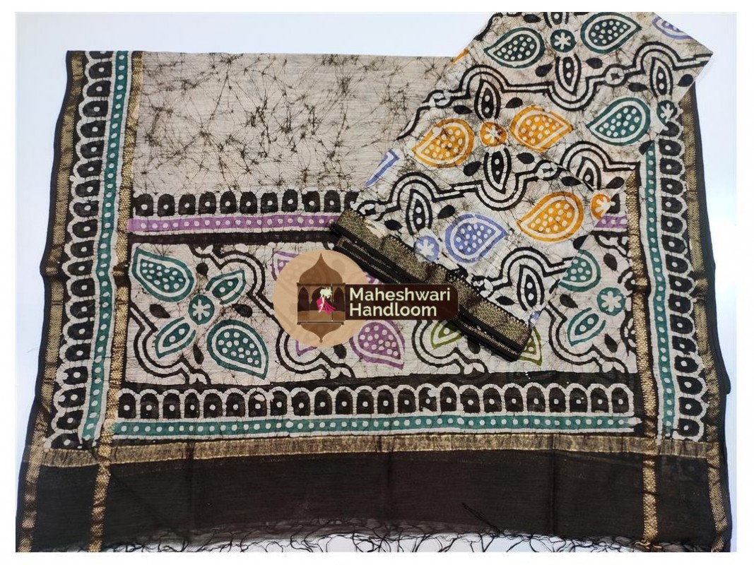 Maheshwari Offwhite Batik Print Dress Material