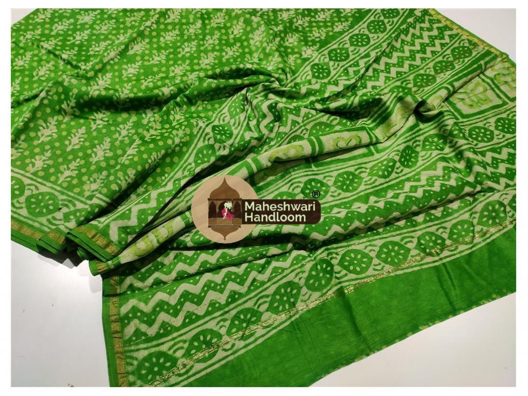 Maheshwari Green Bagru Print saree