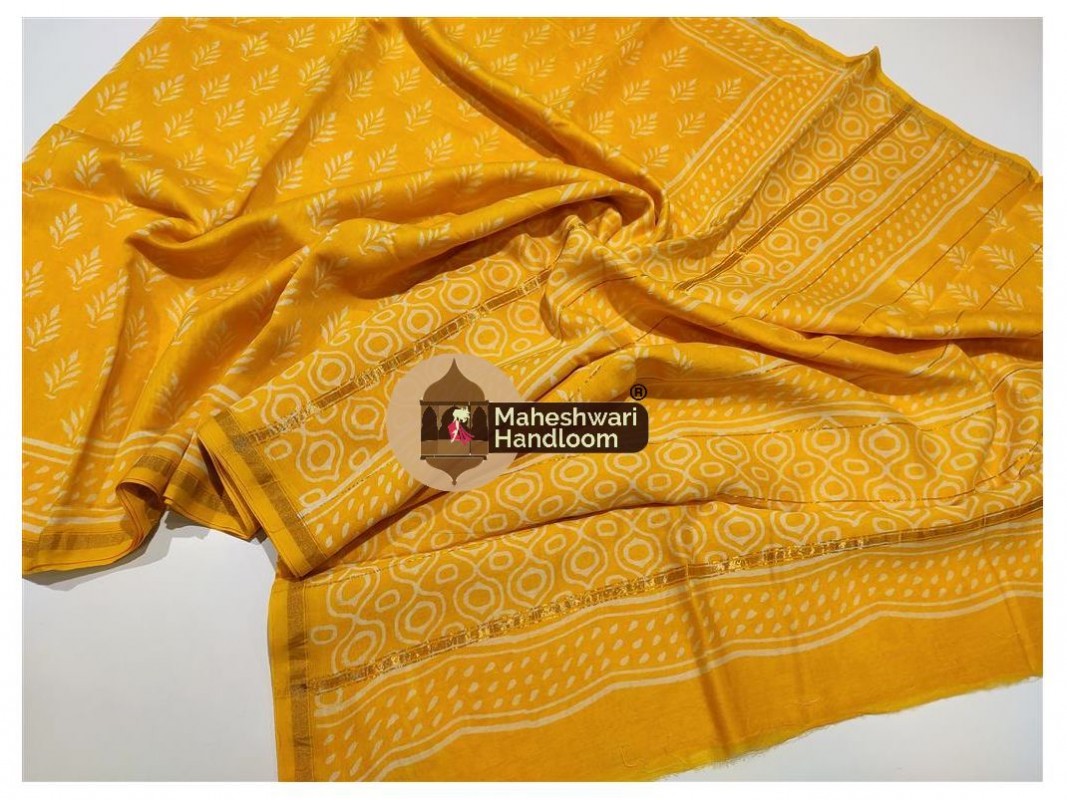 Maheshwari Yellow Bagru Print saree 