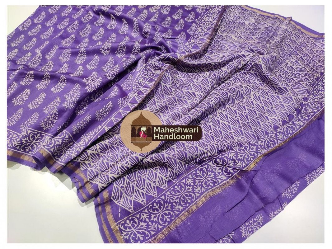 Maheshwari Blue Bagru Print saree