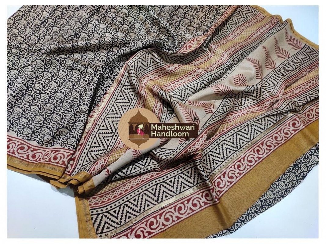 Maheshwari Black Bagru Print saree