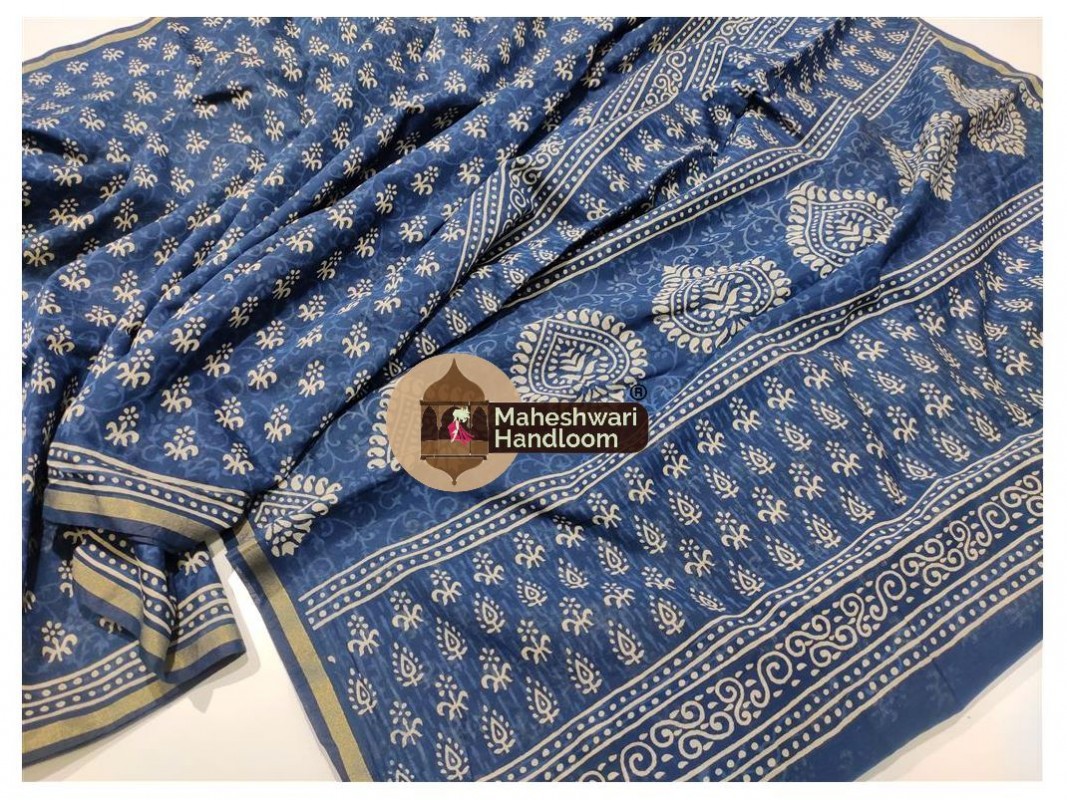 Maheshwari Blue Bagru Print saree