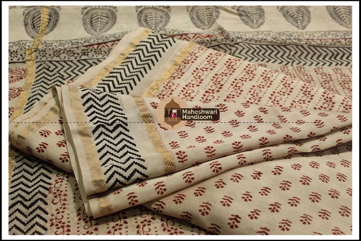 Maheshwari White Bagh print Silk Cotton Suits