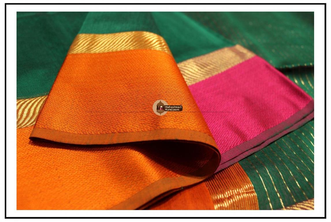 Maheshwari Chutney Green Ganga Jamuna Border saree 