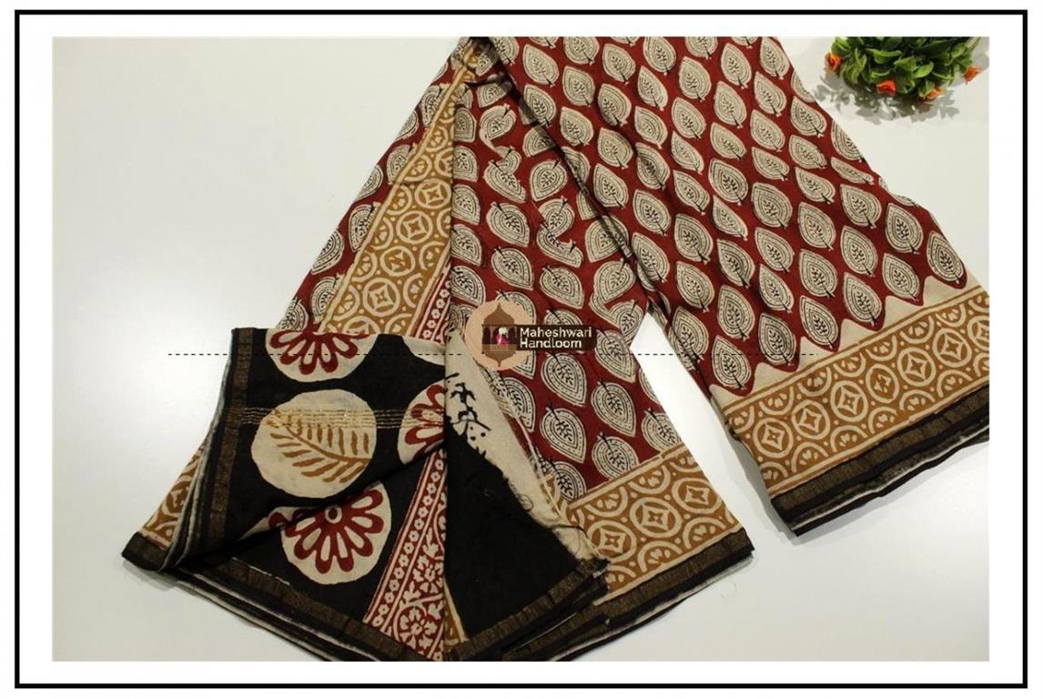 Maheshwari Maroon Red Batik Print saree
