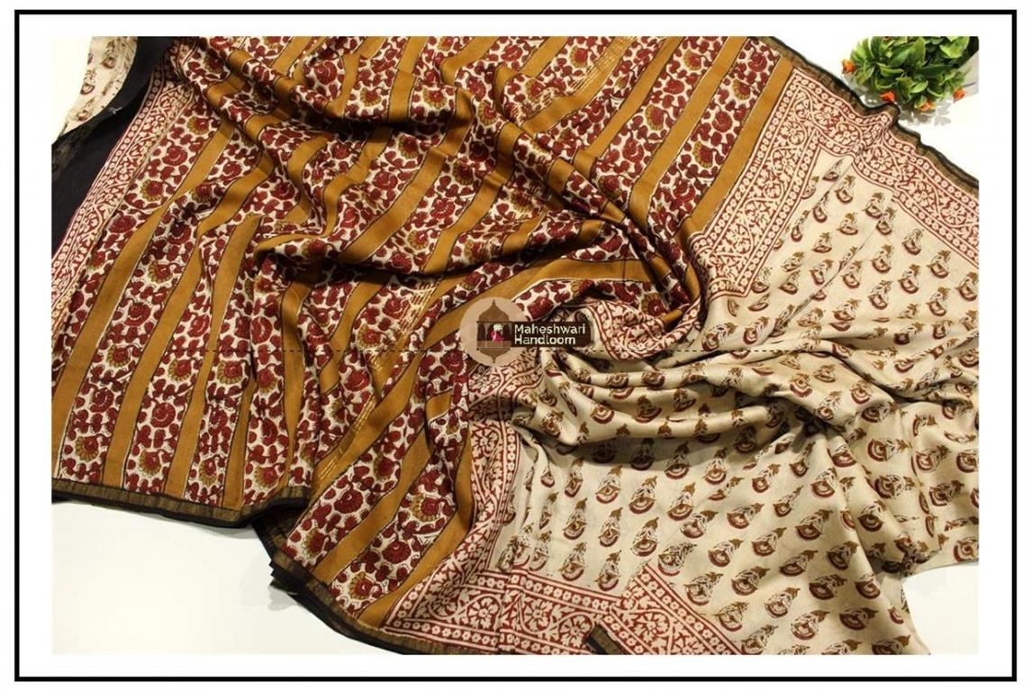 Maheshwari Offwhite Batik Print saree