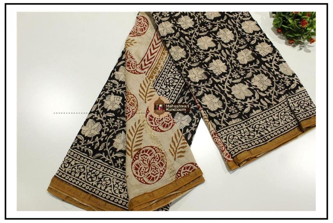 Maheshwari Black Batik Print Saree