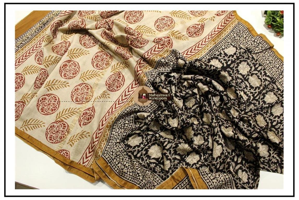 Maheshwari Black Batik Print Saree