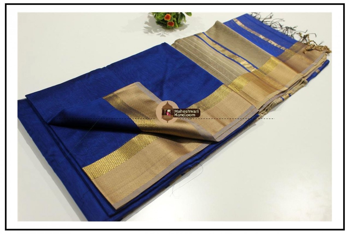 Maheshwari Blue Resham Skirt Border saree