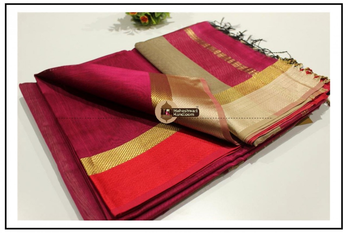Maheshwari Rani Pink Resham skirt Border saree