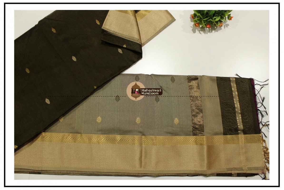 Maheshwari Black  Resham Buti- Motifs Saree