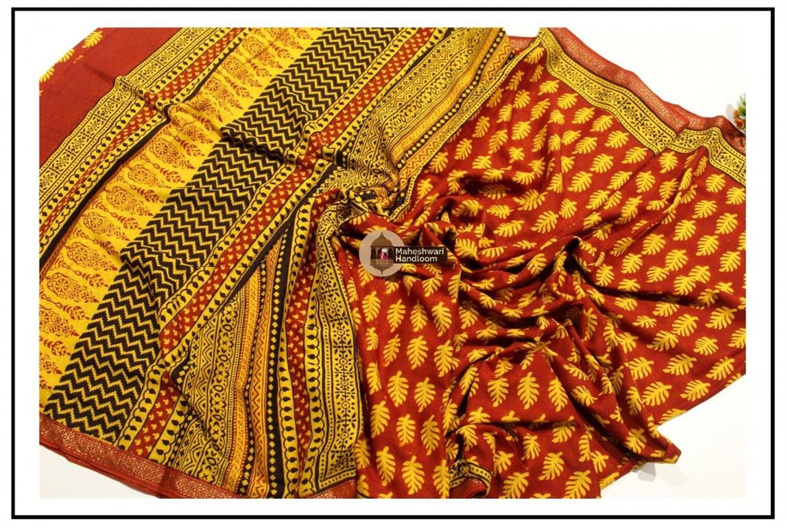 Maheshwari Maroon Red Bagh Print Saree