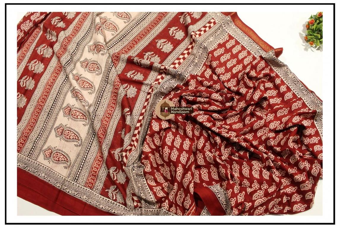 Maheshwari Maroon Red Bagh Print Saree