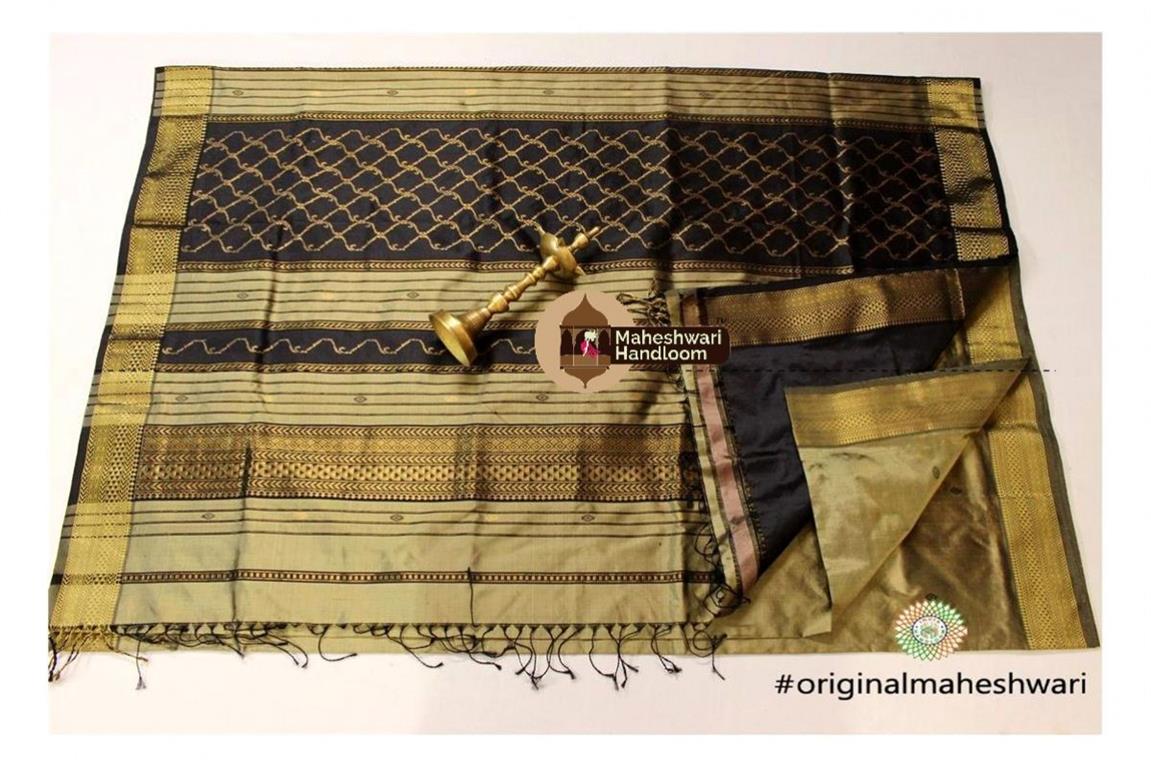 Maheshwari Mehandi Green Pure Silk Saree