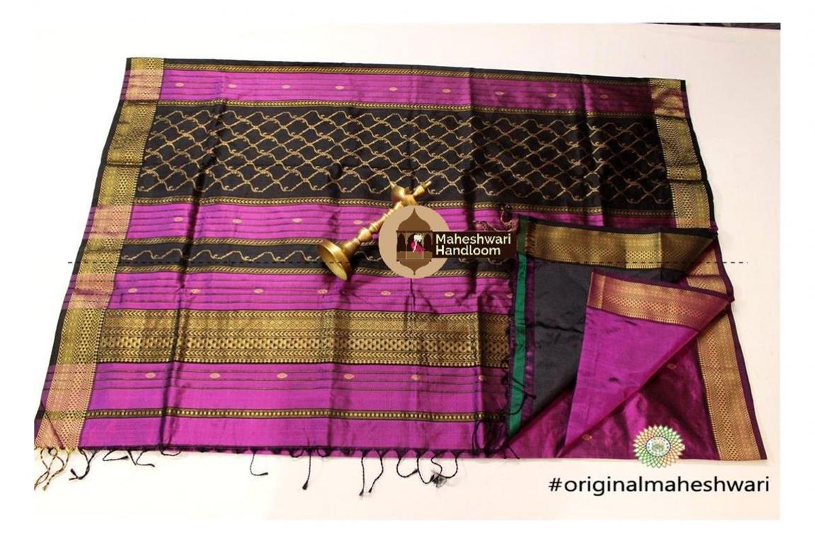Maheshwari Magenta Pure Silk Saree