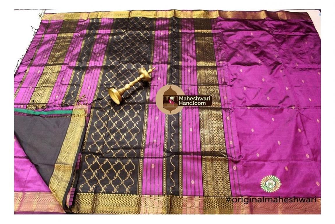Maheshwari Magenta Pure Silk Saree