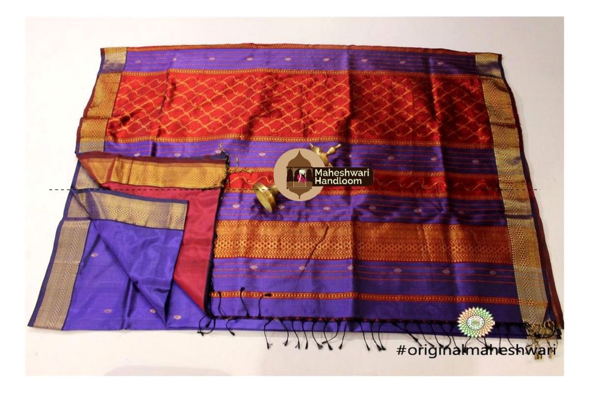 Maheshwari Purple Pure Silk Saree