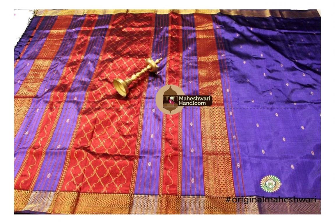 Maheshwari Purple Pure Silk Saree